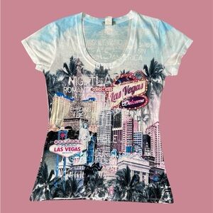 Banana Expression NY Las Vegas Size L Graphic Tshirt Tee Rhinestones Studded AOP